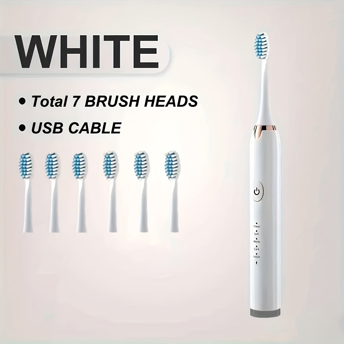 EC810 Electric Toothbrush with 7 Dupont Brushes, 5 Modes, USB Charging, Rechargeable Battery, ≤36V Voltage, 500mAh - Removes 7X More Plaque