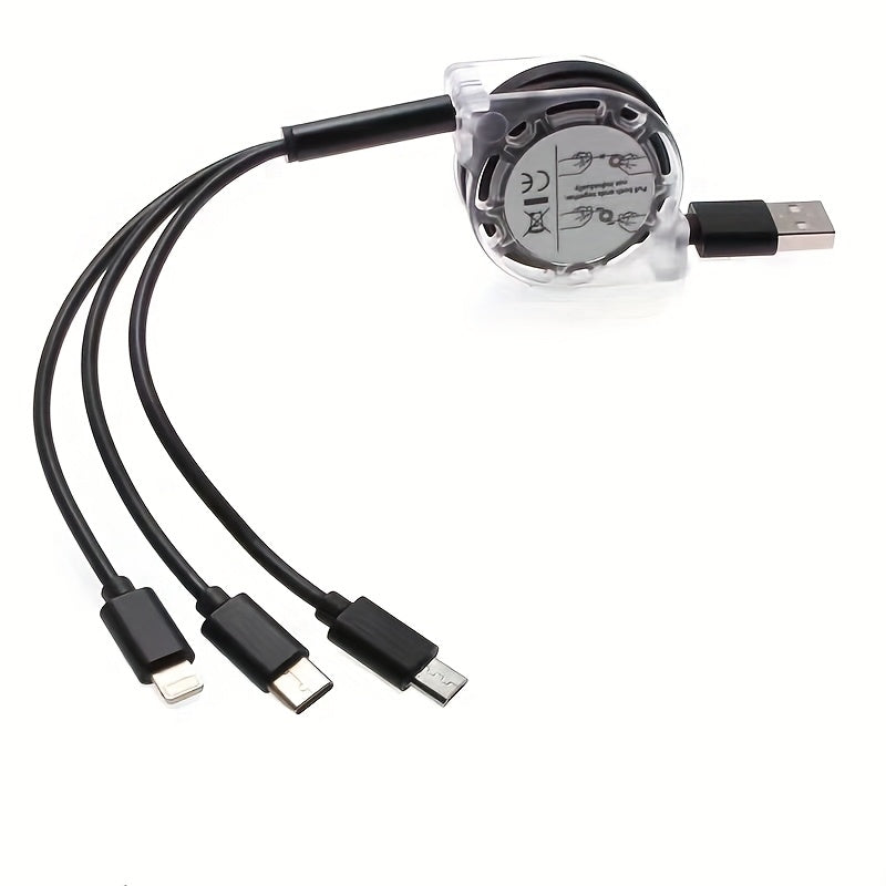 3-in-1 mobile charging cable compatible with iPhone, TYPE-C, and Micro b devices