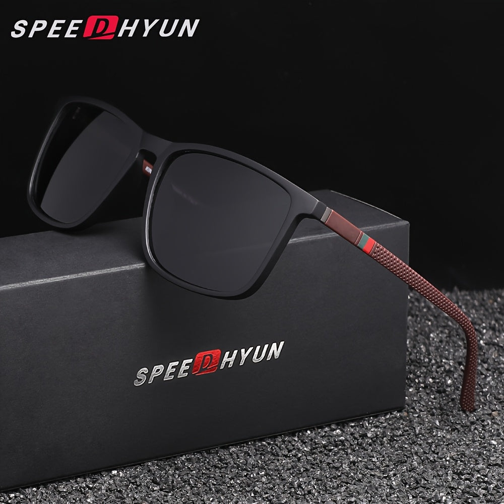 SPEEDHYUN glasses for men, featuring full rim PC frame and lens, lightweight and stylish design, ideal for parties and activities. Includes anti-fog cloth, reflective mirror coating, a