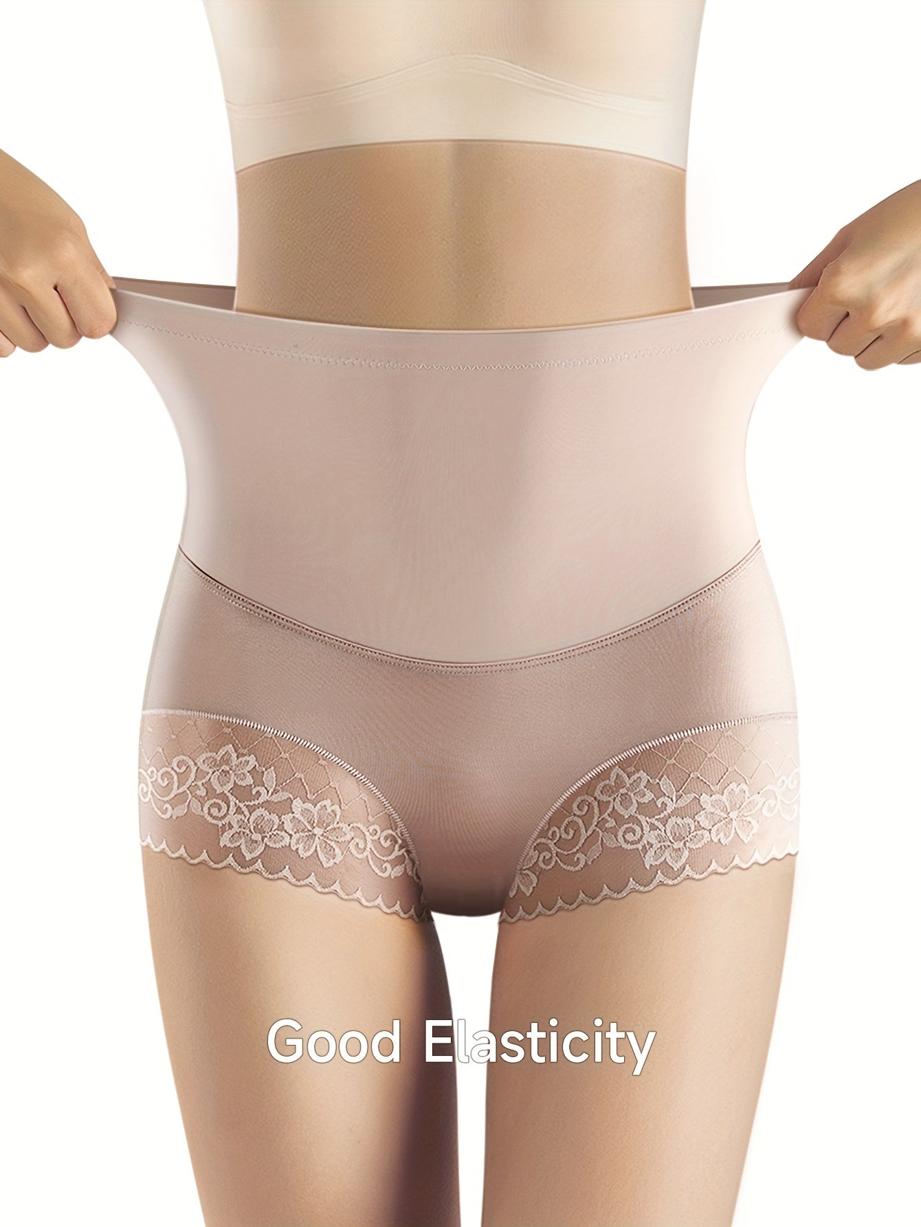 4pcs High Waist Briefs with Lace Trim, Tummy Control, Breathable and Stretchy, Women's Lingerie & Underwear