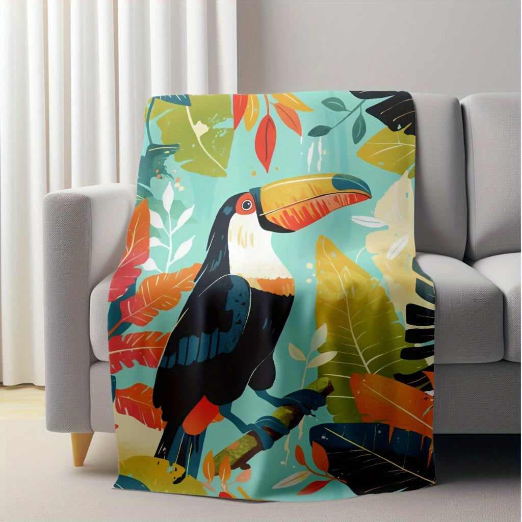 Flannel Lightweight Plush Comfort Blanket featuring Tropical Toucan Design - Perfect for Home and Travel! This cozy blanket is soft, warm, and versatile, making it ideal for relaxing on the sofa, napping at the office, or keeping warm while camping or in