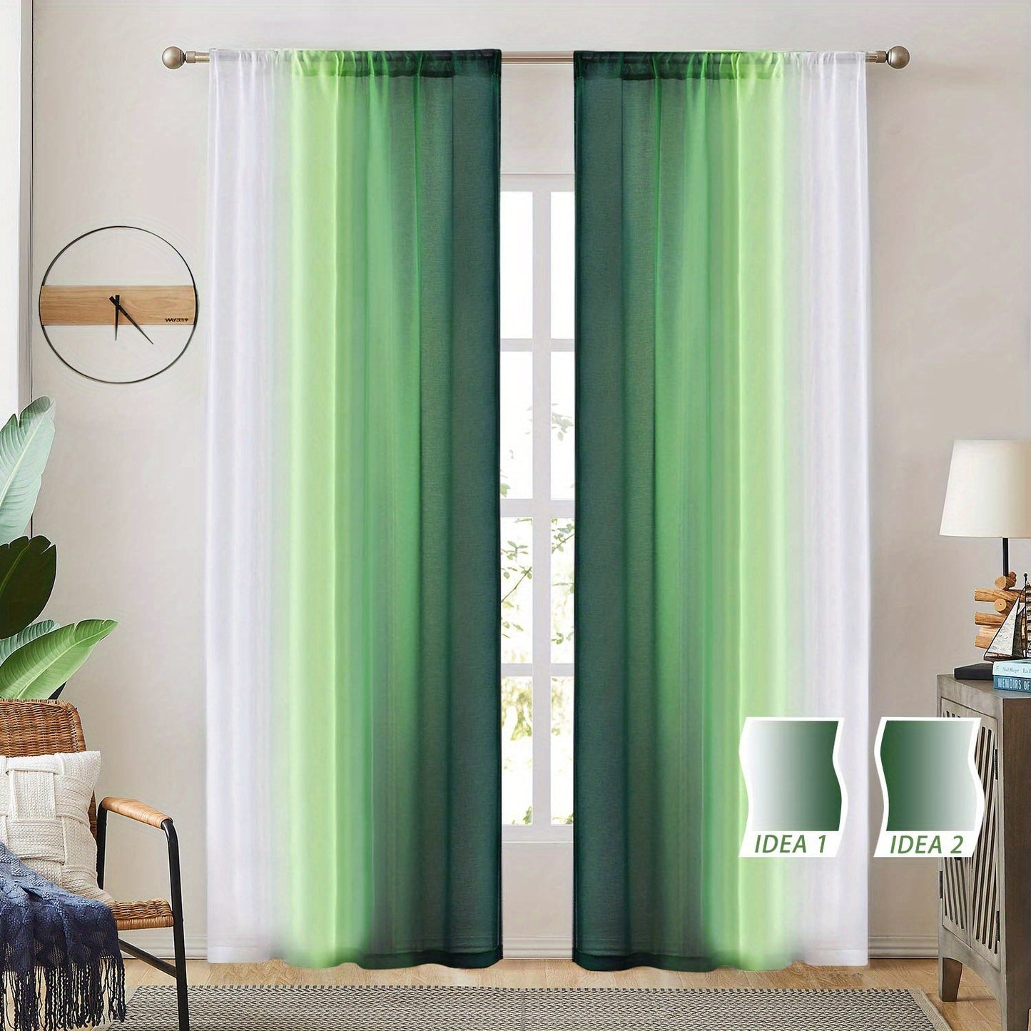 Two pieces of rod pocket curtains with a gradient style, made of transparent imitation linen material. These sheer curtains are perfect for adding a decorative touch to any bedroom, office, kitchen, living room, study, or home decor.