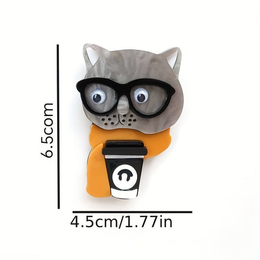 Novelty Women's Acrylic Cat Brooch Pin, Adorable Animal-Shaped Accessory for Fashion and Business Attire