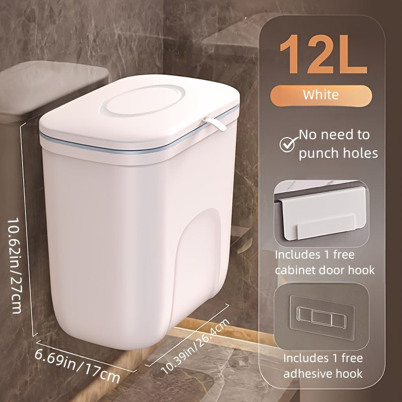 [Top Pick] Odor-Sealing Hanging Trash Can with Lid - Ideal for Bathroom, Toilet & Diapers - Versatile Plastic Waste Bin