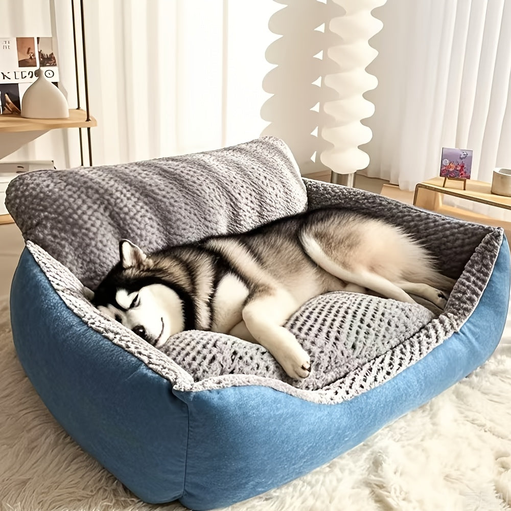 Luxury plush pet sofa bed with high backrest and easy cleaning, suitable for cats and dogs.