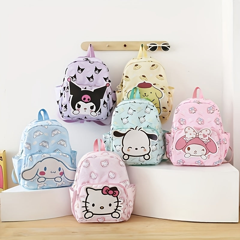 Sanrio backpacks for kids featuring cute cartoon designs, lightweight & durable canvas material, available in multiple colors & patterns, with large capacity and zippered closure.