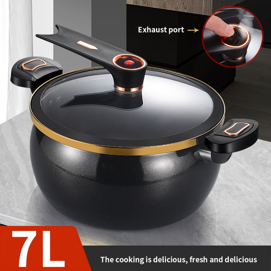 Versatile 7L Cast Iron Soup Pot with a 26cm Large Capacity, Non-Stick Coating, Compatible with Induction and Gas Stoves, Ideal for Fat Pot and Stews.