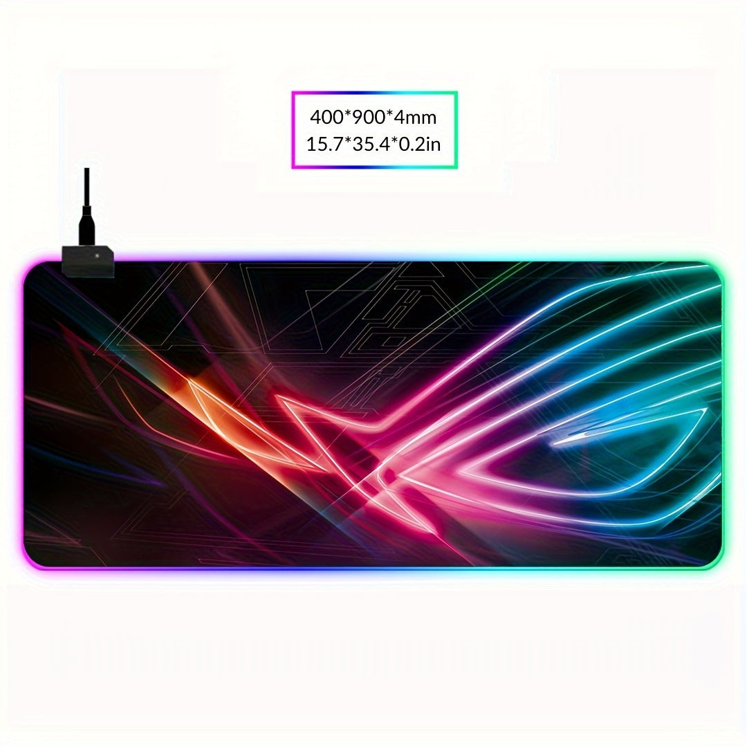 BJ05-RGB Large Gaming Mouse Pad with LED Backlight & Stitched Edges, 400x900mm Extra Non-Slip Rubber Desk Mat for Gamers, Office, and Students, Vibrant RGB Colors, One-Click Switching