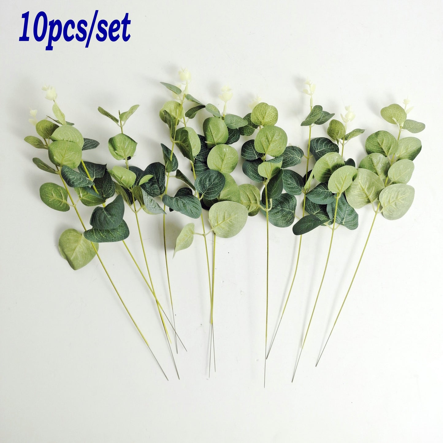 Bundle of 10 artificial eucalyptus leaves for wedding decor, bouquets, wreaths, and window displays.