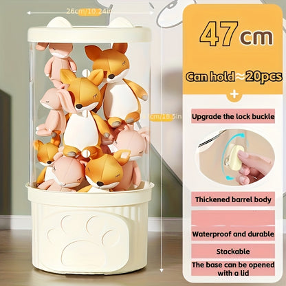 Glam style ABS animal-themed transparent doll storage rack for home and playroom decor, no electricity needed, stackable plush toy organizer.