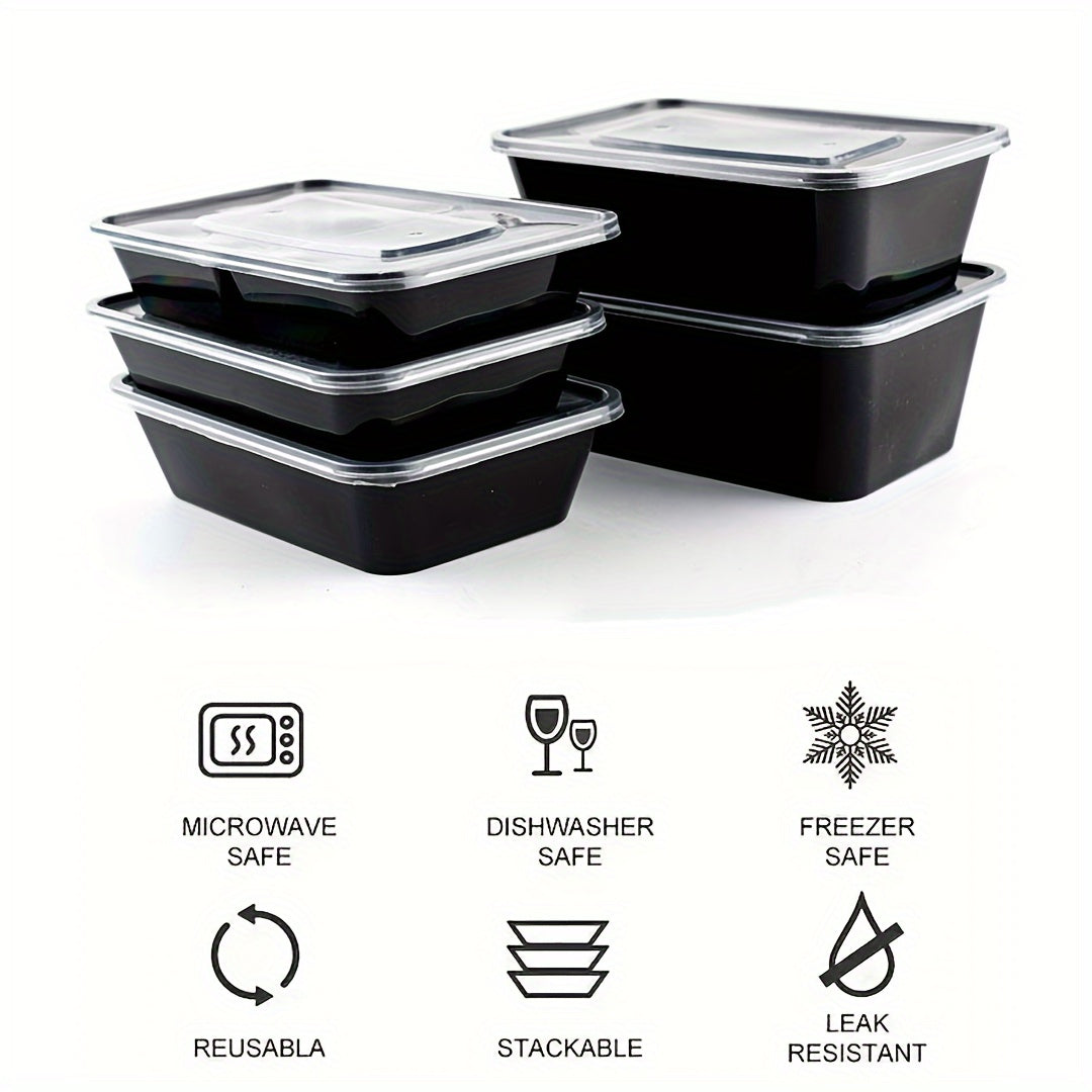 Set of 10/30 meal prep containers that are microwave-safe and perfect for storing takeout food. These leak-resistant containers can be stacked for easy storage and are safe to use in the dishwasher and freezer. They are portable bento boxes that are