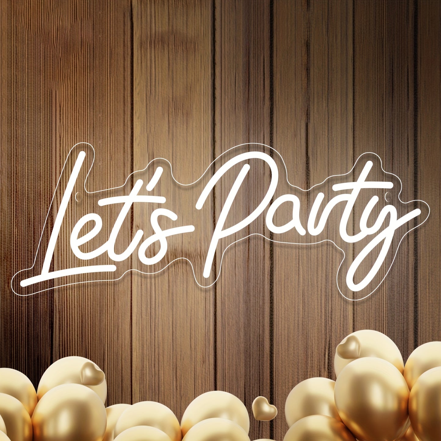 Neon 'Let's Party' sign ideal for festive wall decor in homes, offices, weddings, and holiday parties, powered by USB.