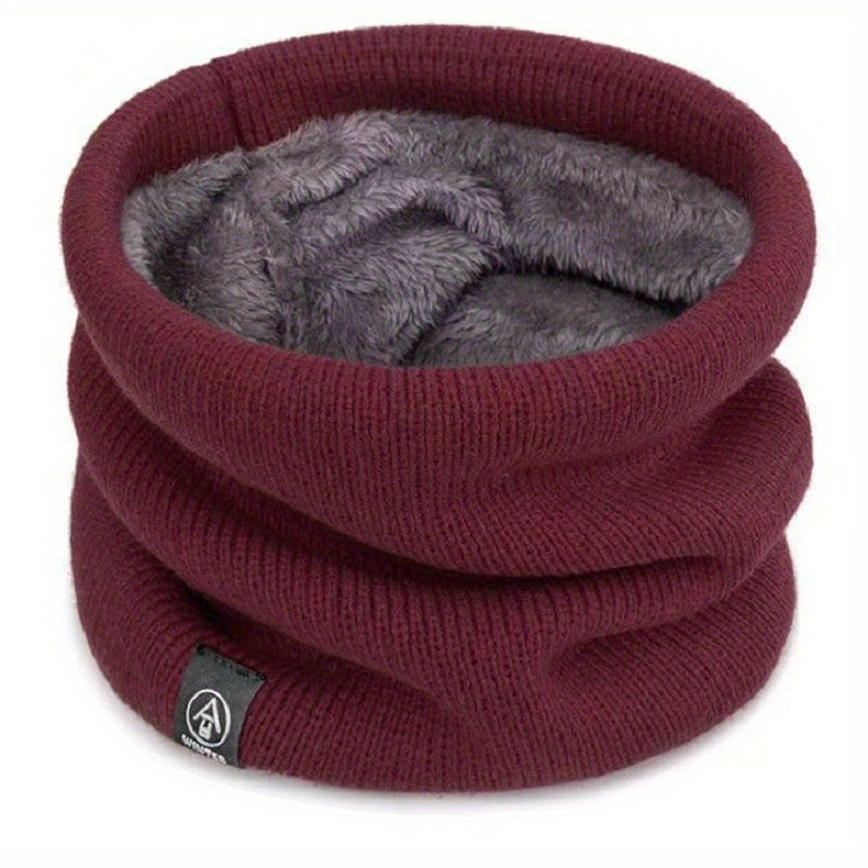 Black Men's Cozy Knit Neck Gaiter with Fleece Lining - Multi-functional Winter Scarf & Face Mask