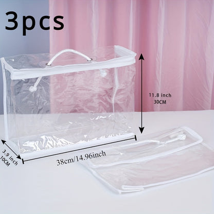 Set of 3 Contemporary Waterproof PVC Quilt Storage Bags - Dustproof Square Organizer for Blankets, Pillows, and Household Items, Multipurpose Under-Bed Storage Solution