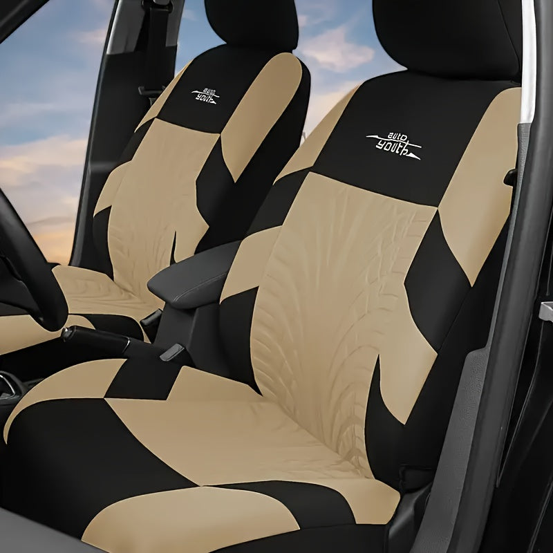 Durable 5-seat car & SUV seat covers made from breathable polyester with tire tread design for easy care.