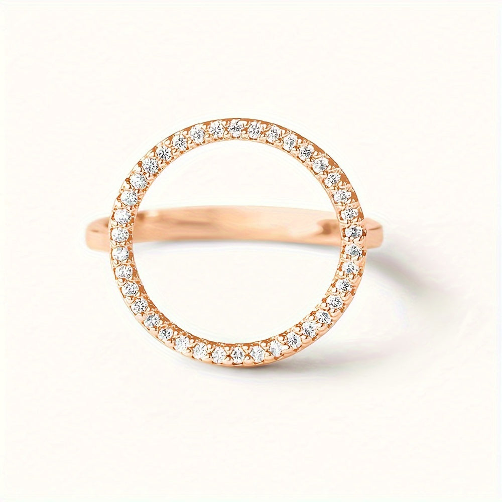 High quality jewelry featuring a sparkling circle design paved with shining zirconia stones, this 925 sterling silver ring is plated with 14k gold. Choose from golden, silvery, or rose golden tones to suit your preference.