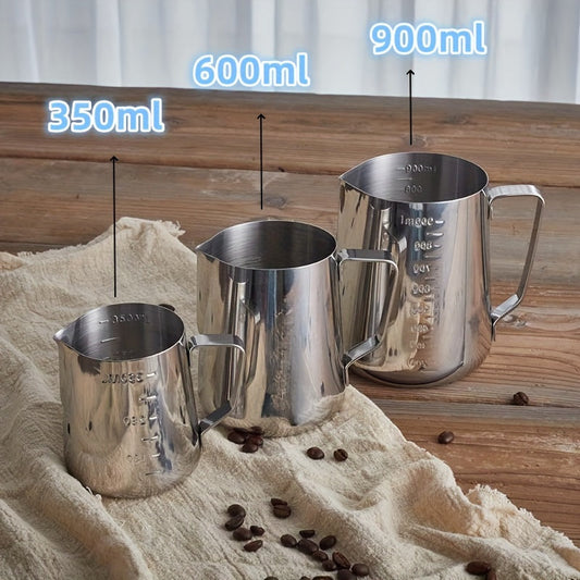 Stainless Steel Frothing Cup with Scale, Ideal for Making Hot Milk and Milk Foam at Home, Featuring Pointed Spout for Precise Pouring - Perfect Coffee Tool.