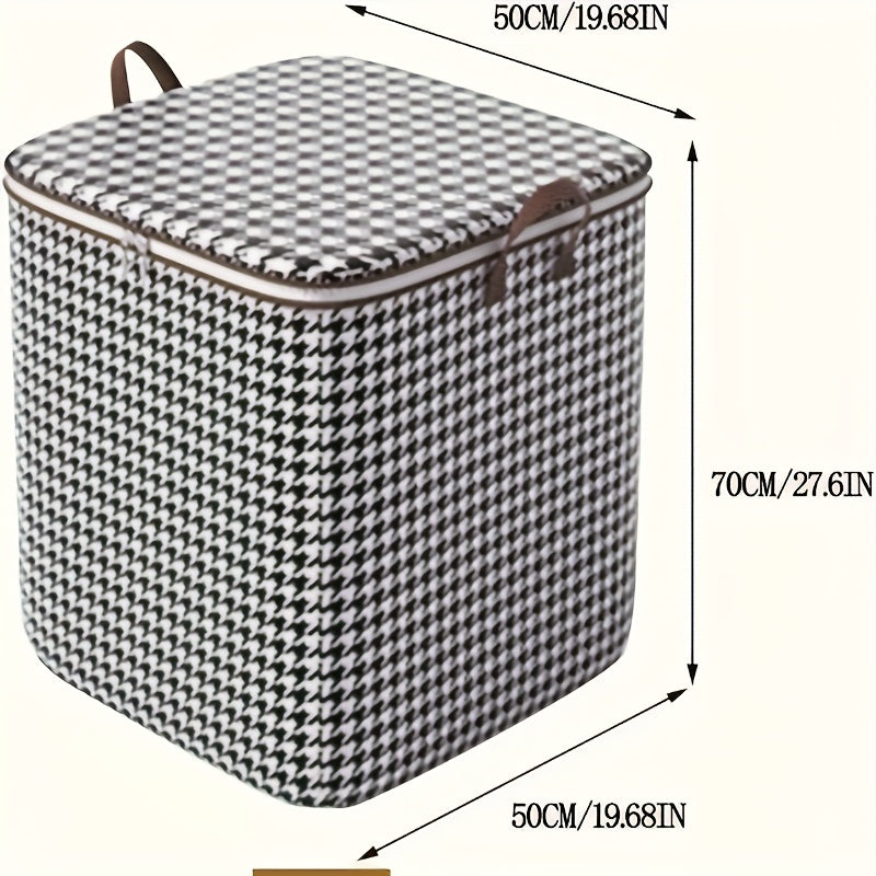 1pc 180L houndstooth storage container with double zippers and handles, ideal for storing clothes, quilts, and protecting against dust and moisture. Great for home or travel, Under-Bed