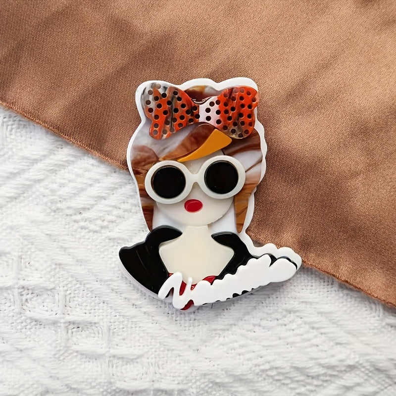 Charming and Stylish Acrylic Brooch: A Playful Pin featuring Red Glasses and Pretty Flowers