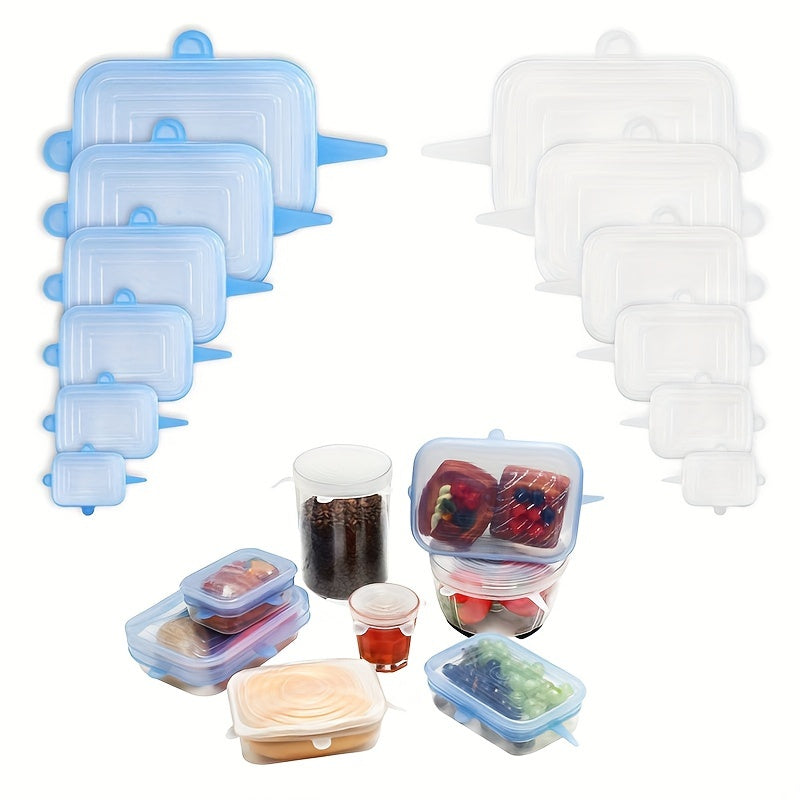 Keep your food fresh with this set of 6 reusable silicone food covers. These square, stretchable, and dishwasher safe lids are perfect for bowls, plates, and containers. Say goodbye to wasteful plastic wrap and keep your fruits and vegetables fresh with