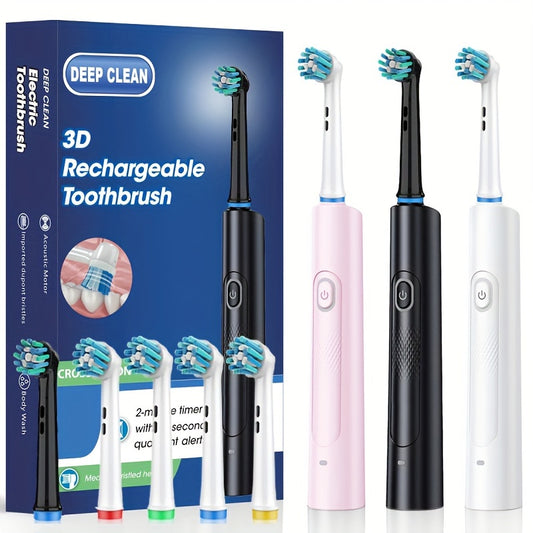 Couples' smart electric toothbrush with USB rechargeable 3D round head and soft bristles for deep cleaning and whitening.