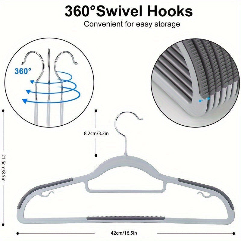 10 non-slip heavy duty clothes hangers for storage and organization in bedroom, bathroom, and home.