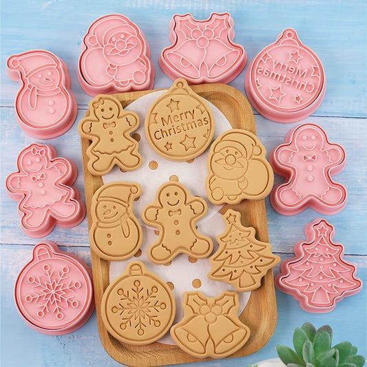 Set of 8 Christmas Cookie Cutters, Plastic molds with Festive Shapes for Decorating Cakes, Making Cookies, and Essential Kitchen Accessories