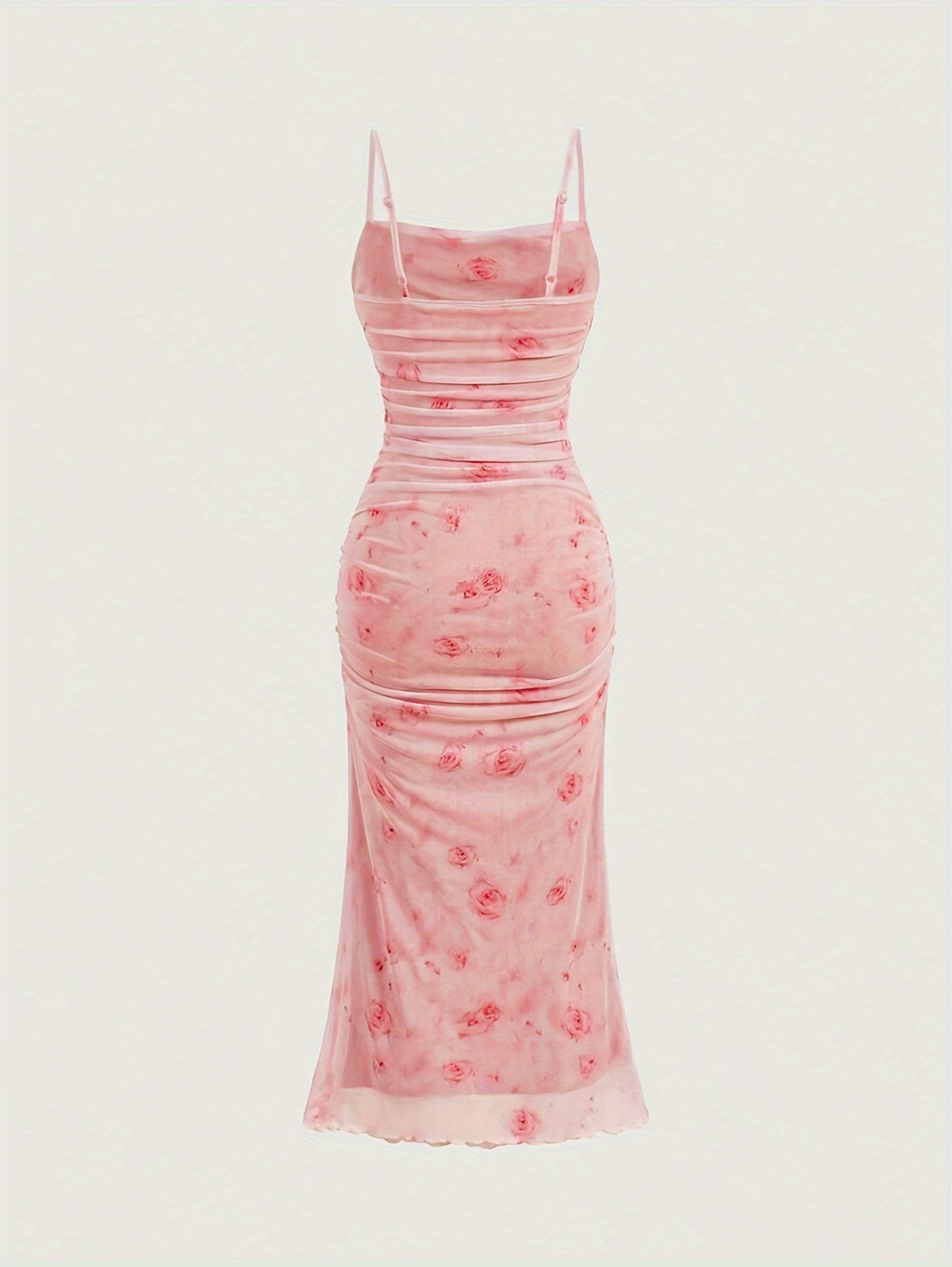 Elegant sleeveless bodycon cami dress with floral print for spring & summer.