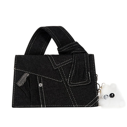 Stylish, denim-inspired crossbody bag for women. Magnetic closure, machine washable. Available in Royal Blue/Black.