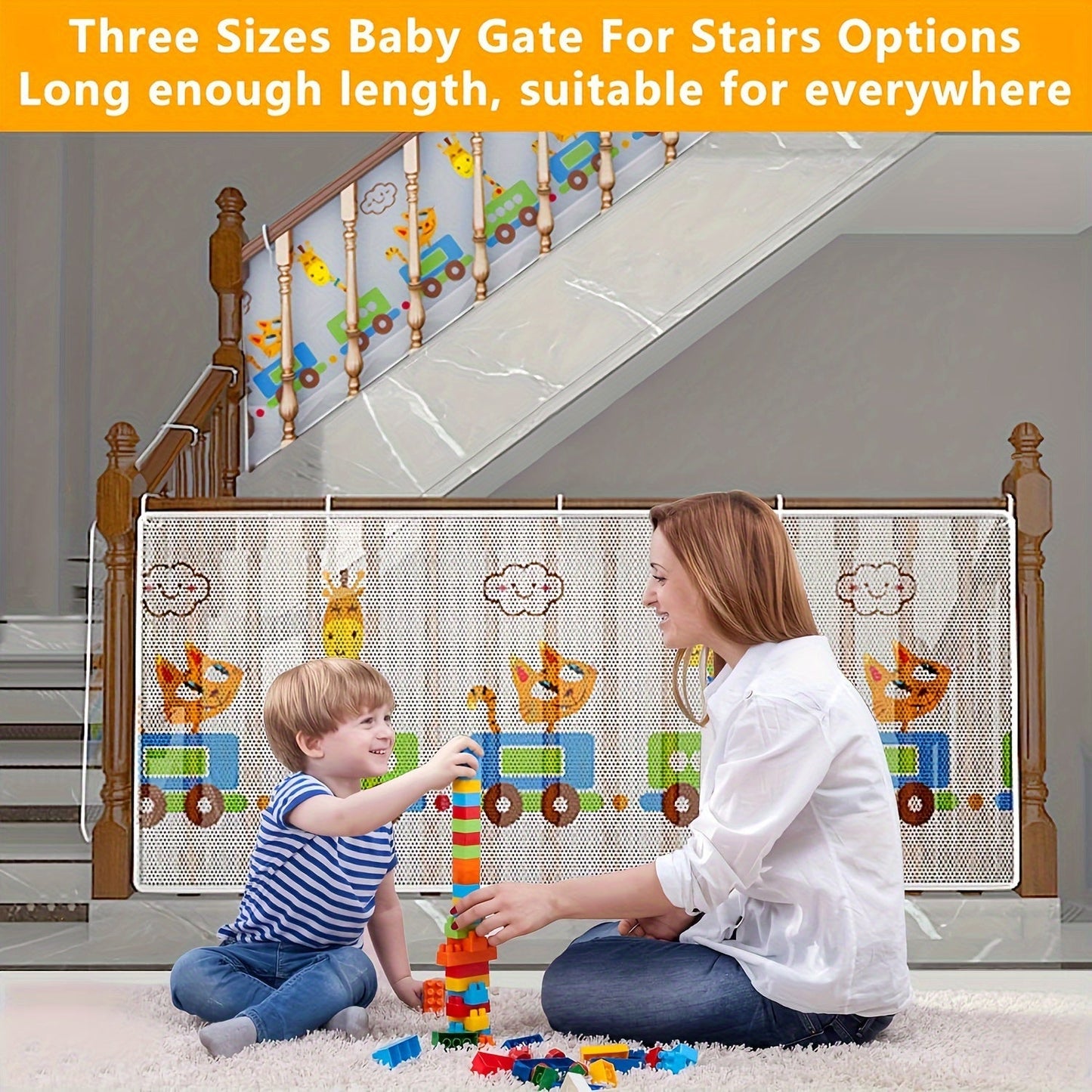 Protective Net for Staircases, Balconies, and Home Safety with Colorful Prints