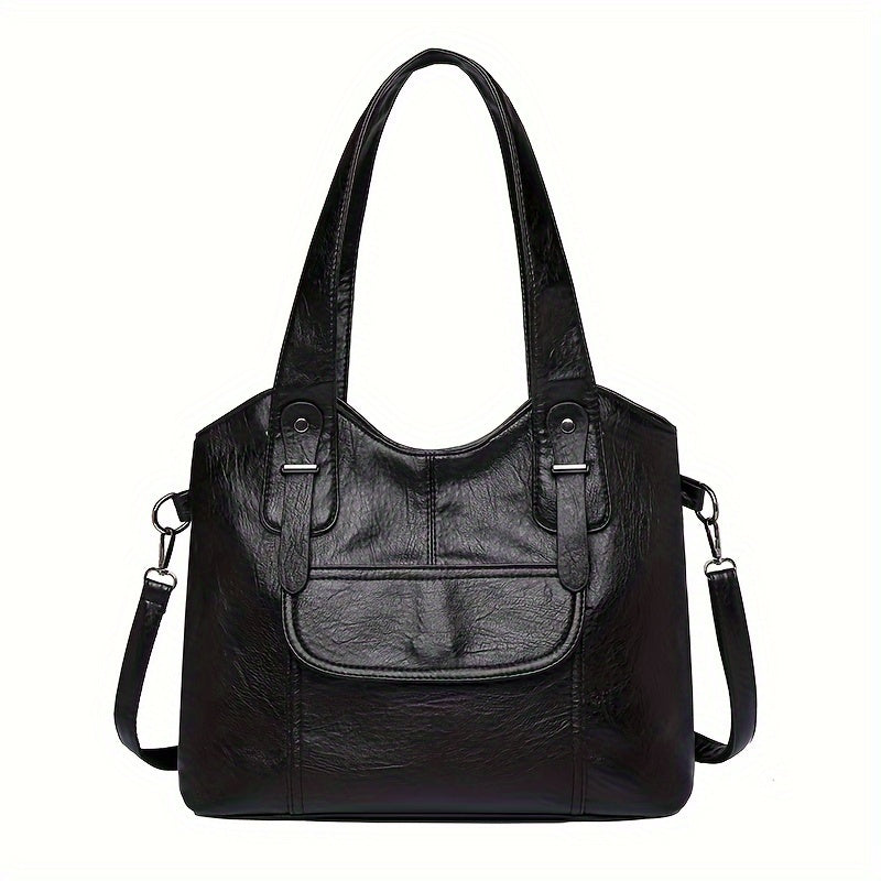 Stylish tote bag for women with large capacity, waterproof material, detachable shoulder strap, multiple compartments, button accents, and available in various colors.