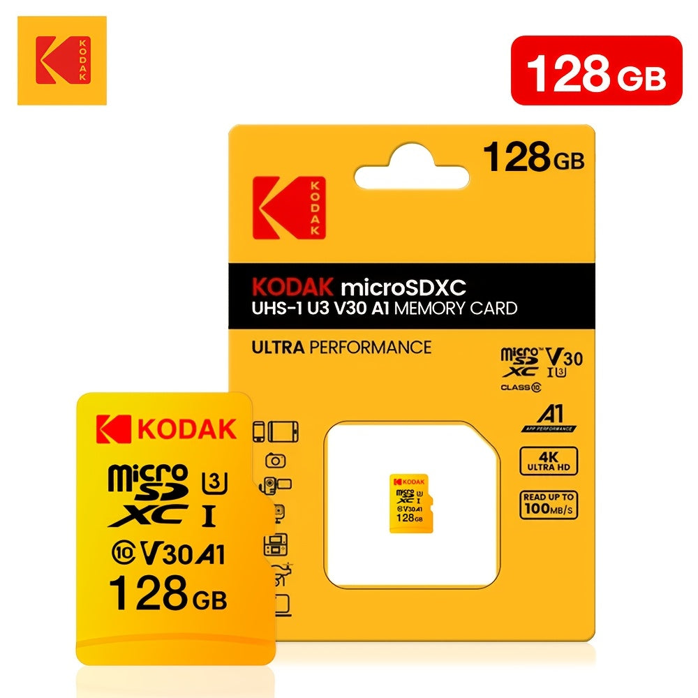 Kodak High-speed Driving Recorder Memory Card 64GB for surveillance cameras, and 128GB for mobile phones, PCs, and speakers.