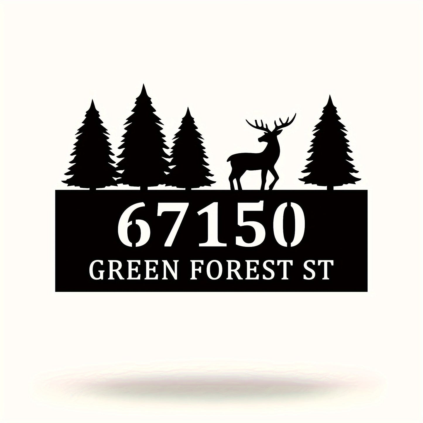 Personalized Metal House Number Sign Featuring Forest and Deer Silhouette - Waterproof Wall Art Decor for Outdoor Entryway, Durable and Stylish for Adults. Made of High-Quality Metal Materials.