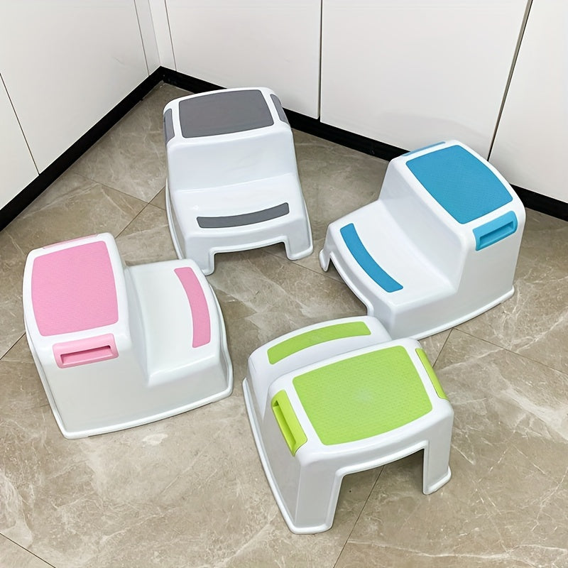 Step stool set made of plastic, perfect for children aged 3-12. Features a non-slip design and is easy to clean.