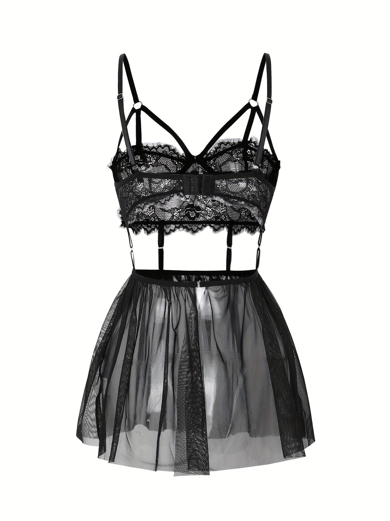 Sheer lace dress and mesh bodycon babydoll for women's lingerie.