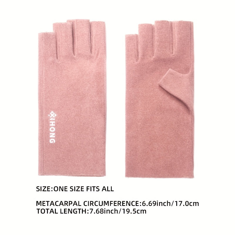 Slim and warm half-finger gloves for winter office use, made of thermal fabric for touch screen typing.