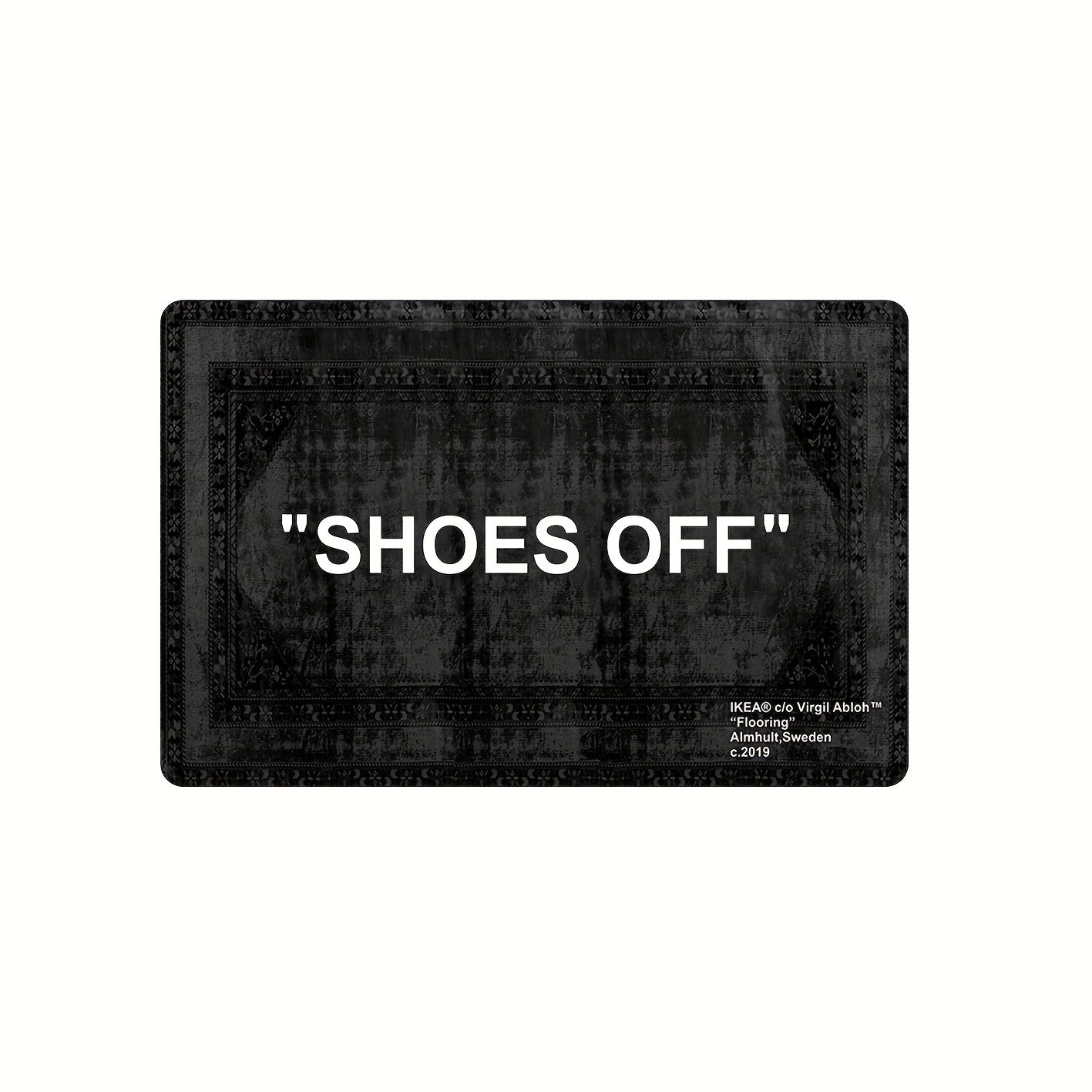 English Pattern Anti-Slip & Stain-Resistant Floor Mat for Living Room - 1pc, 1cm Thick, Hand Washable Polyester Rug with 'Please Take Off Your Shoes' Design.