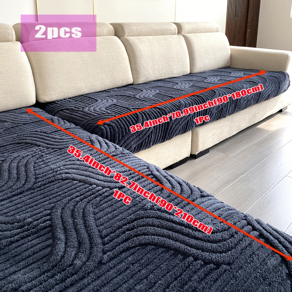 2-piece L-shaped sofa slipcover set: thick, non-slip, machine washable, pet-friendly, stain-resistant polyester; suitable for 3-seater to sectional sofas, 400-450gsm.