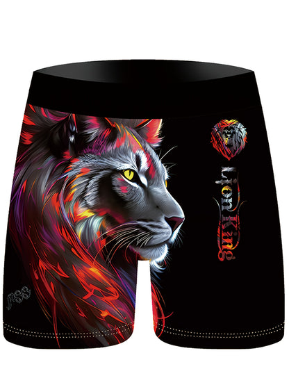 3 Men's Golden Lion Digital Print Boxer Briefs in Stretchy, Breathable Polyester with Elastic Waistband & Vivid Designs for Everyday Comfort