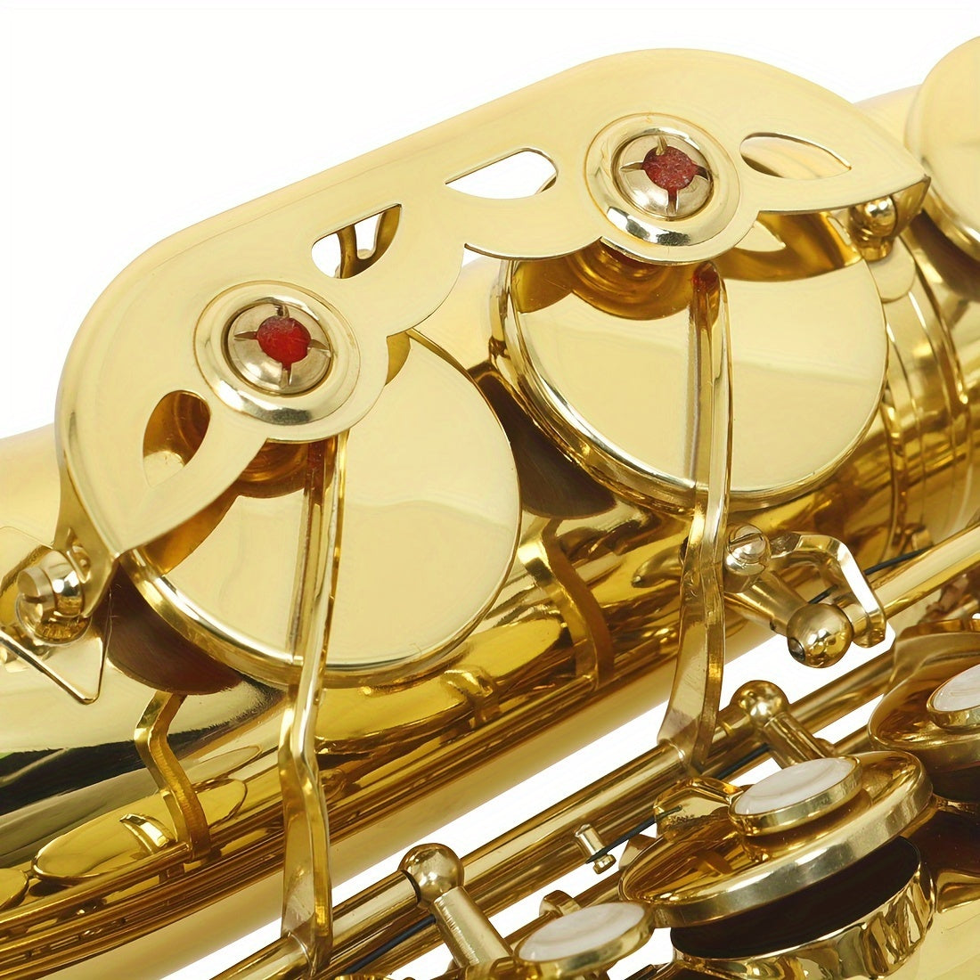 Professional MBAT Alto Saxophone in E Flat with brass body, engraved Keystone pattern, white shell key, and golden finish - includes MBAT case and accessories.