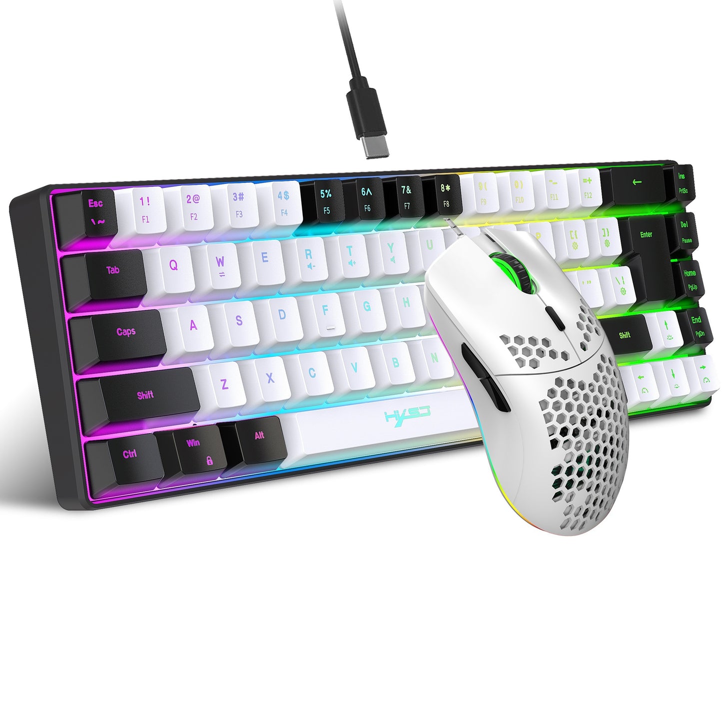 HXSJ Ergonomic 68-Key Mini Wired Keyboard with RGB Backlit, Optical Mouse, Gaming Kit for PS4, Xbox, PC, Laptop, Mac - ABS Material, No Battery Needed