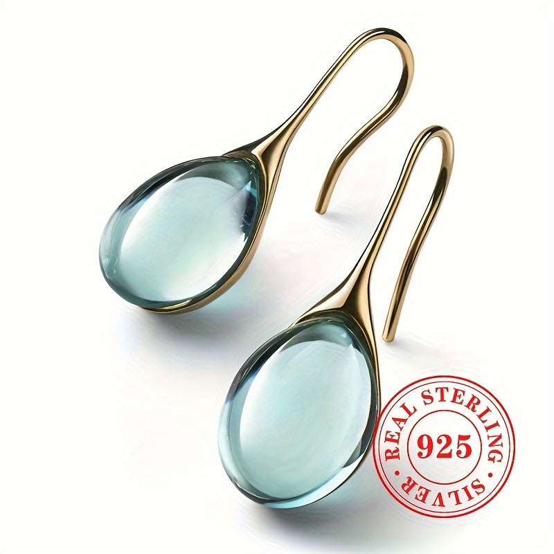 These elegant earrings for women are a stunning addition to any outfit. Crafted from high-quality S925 sterling silver and featuring faux sea blue gemstone pendants, these stylish dangly earrings weigh 3.3 grams. Perfect for weddings and other special