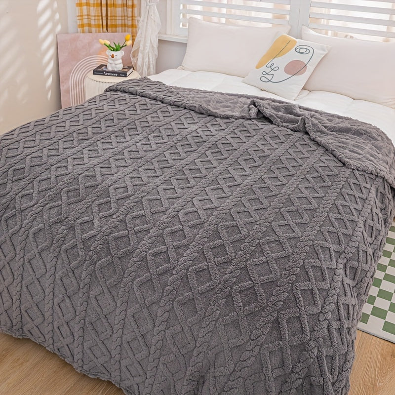 Stay cozy year-round with this modern Jacquard Chenille Bed Blanket. Crafted from soft, warm polyester, it features a striped pattern in mixed colors that adds a touch of style to any room. Machine washable for easy care, this blanket is ideal for the