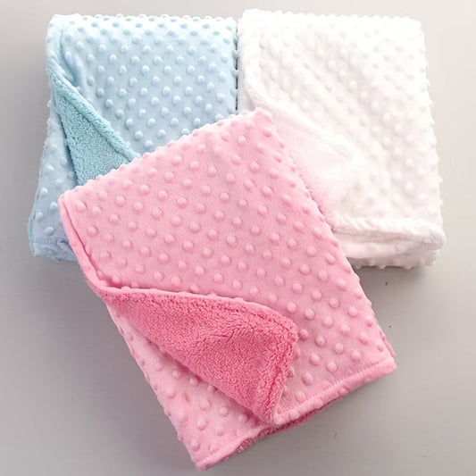 Soft and cozy double-layer baby blanket made from thickened polyester knit material. This blanket is breathable, warm, and provides a soft touch for newborns. It is ideal for use in strollers and can be used in all seasons. Please note that this blanket