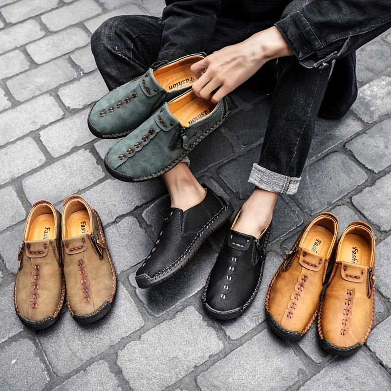 Men's side zipper loafers, comfortable non-slip slip-ons for spring and summer.