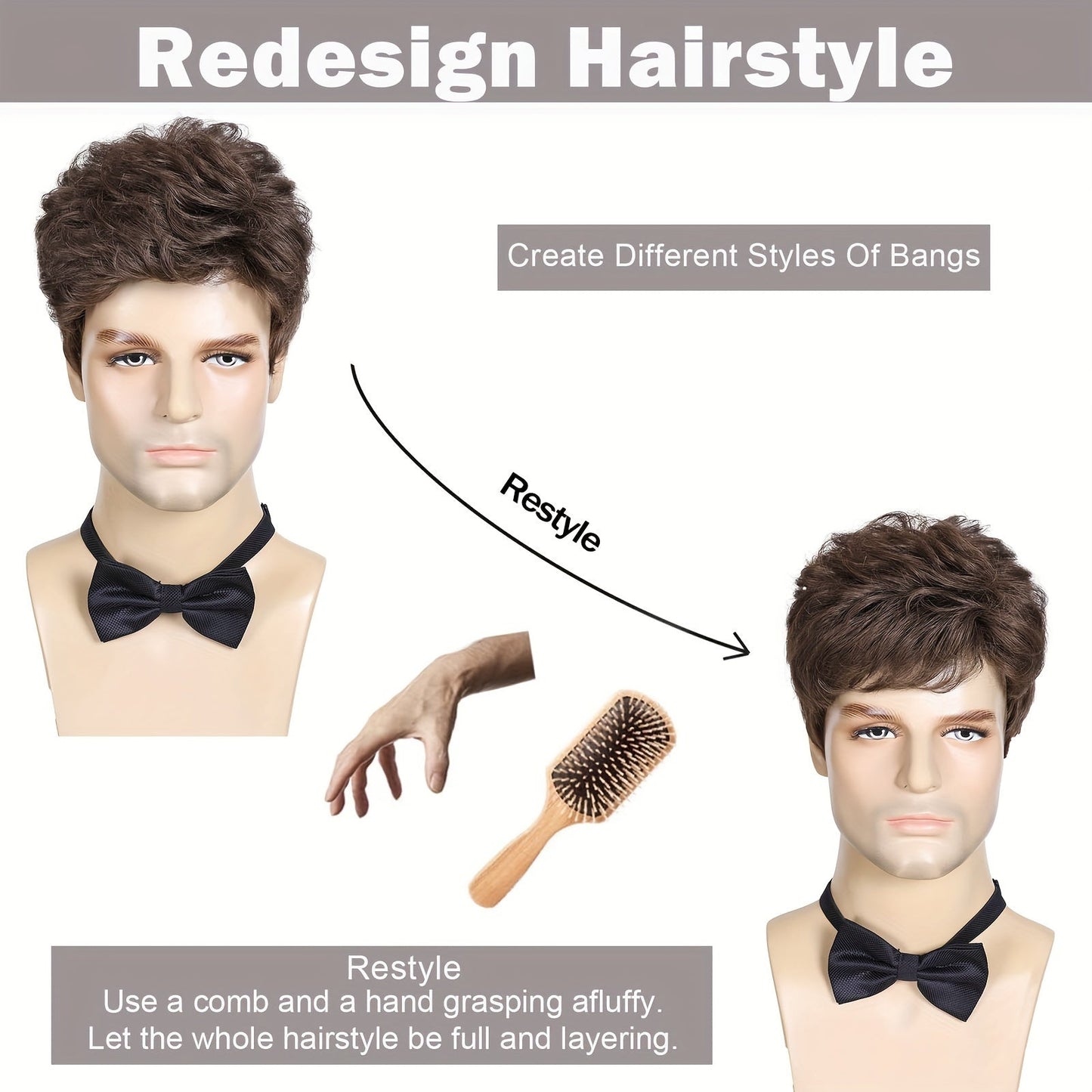 Fashionable Men's Matte Brown Short Wig - Resistant to Heat, Made with Polyester Fiber, in a Shade of Olive Brown