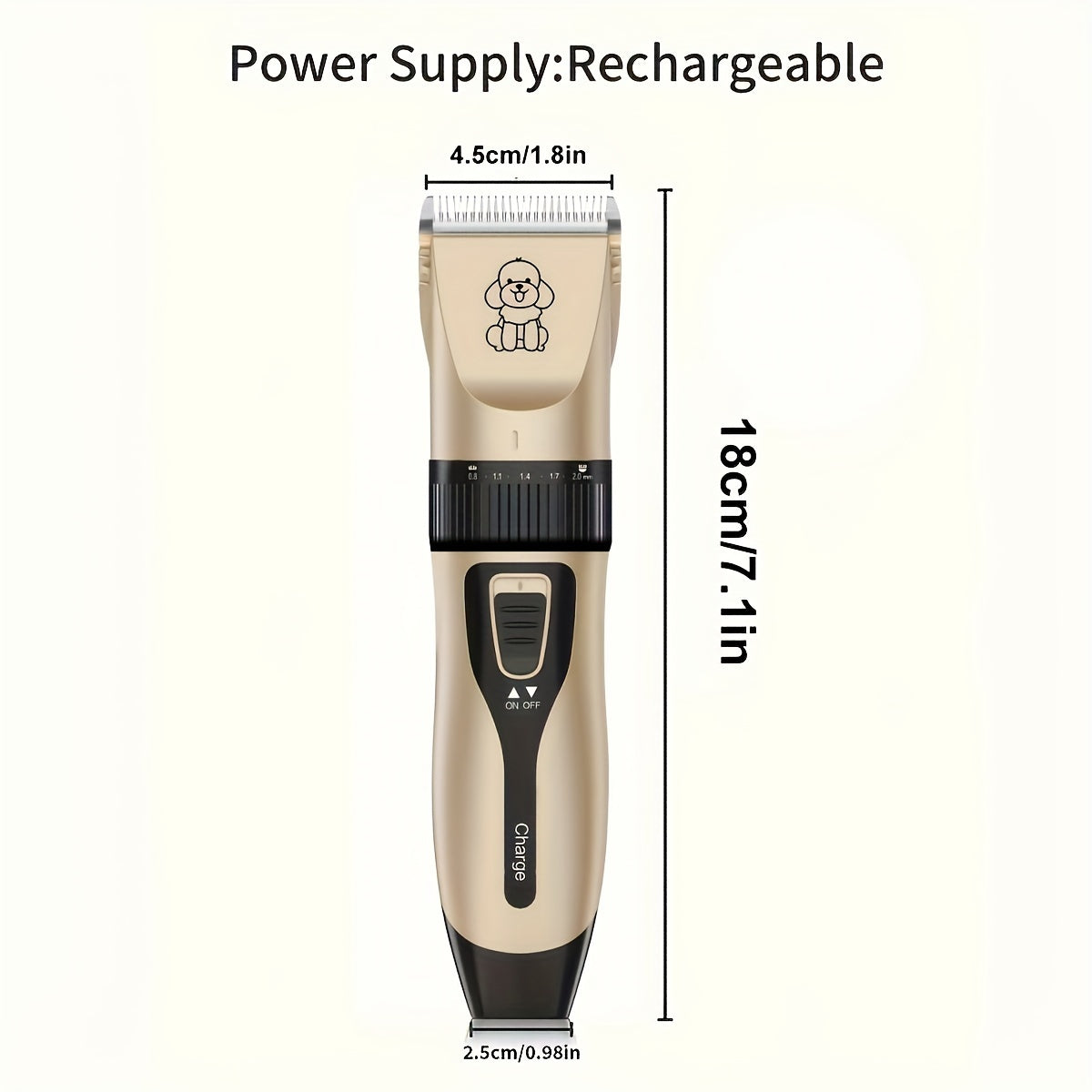 USB rechargeable electric clippers with ceramic blades for grooming cats and dogs.