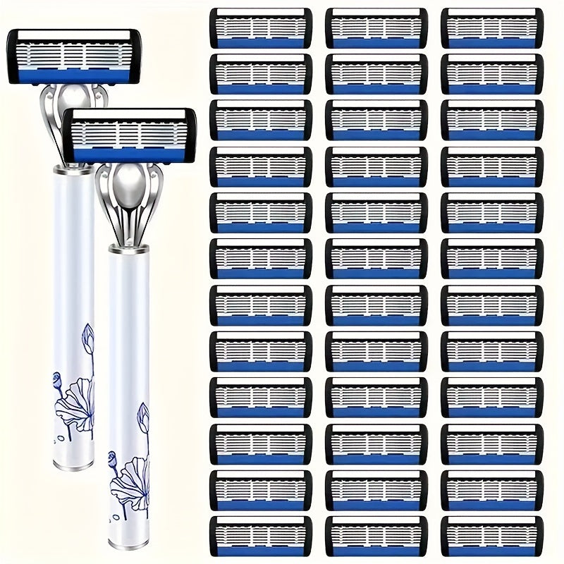 Premium 6-Layer Stainless Steel Razor Blades with Metal Stand for Smooth Shaving