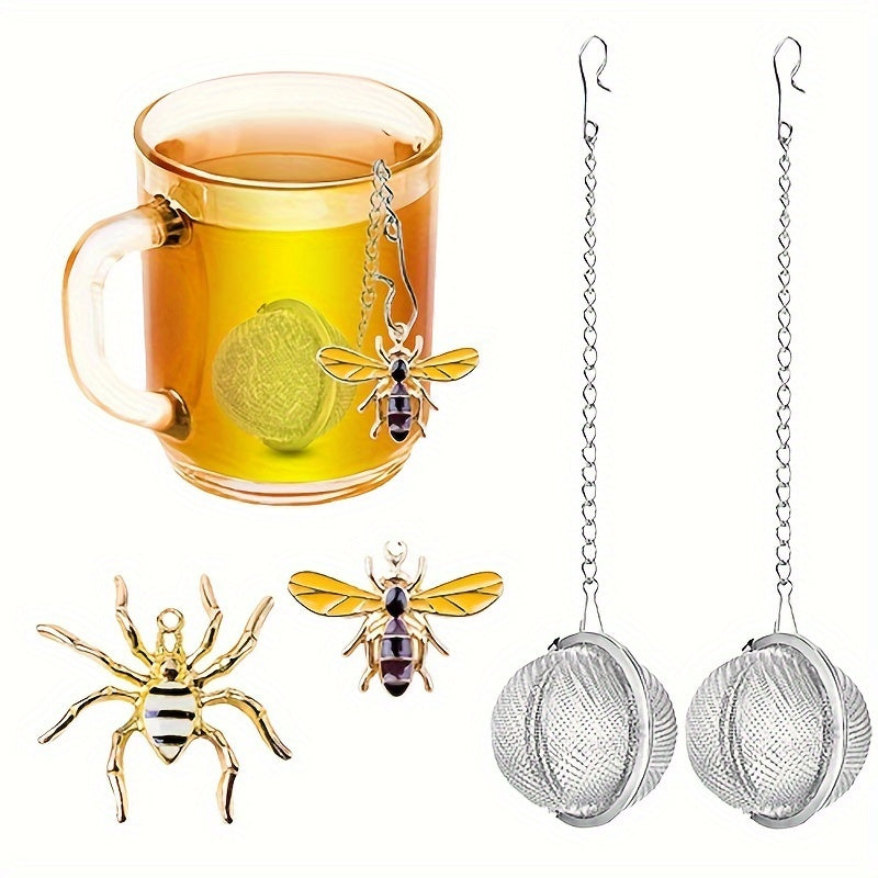 Handmade Tea Infuser Set with Honey Bee and Spider Design - Includes 2 Tea Strainers and Bee Charm Pendant - Perfect for Loose Leaf Tea Steeping