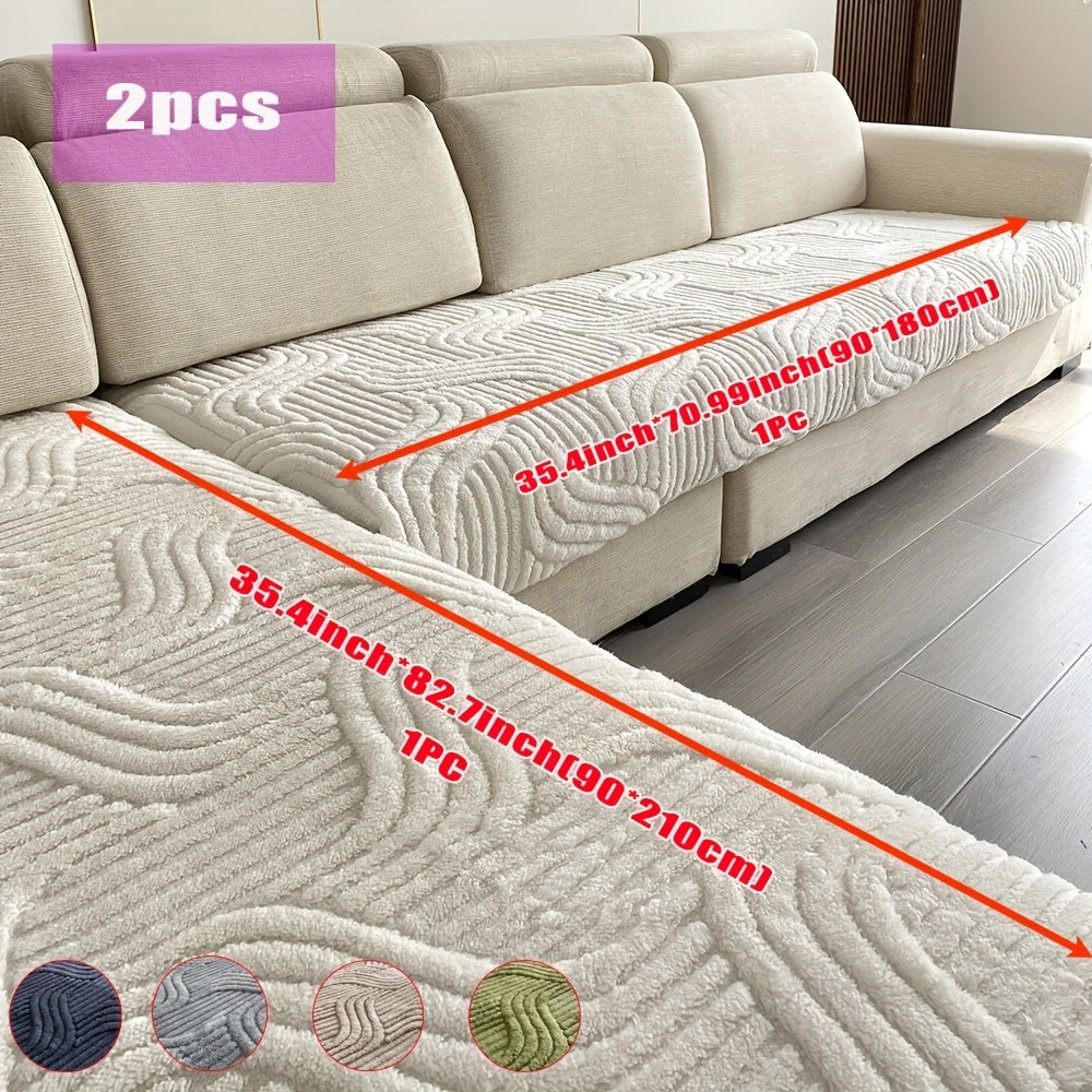 2-piece L-shaped sofa slipcover set: thick, non-slip, machine washable, pet-friendly, stain-resistant polyester; suitable for 3-seater to sectional sofas, 400-450gsm.